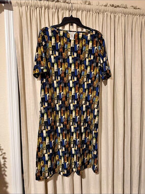 Multiples Geometric Midi Dress in Blue & Black Size Small Like New